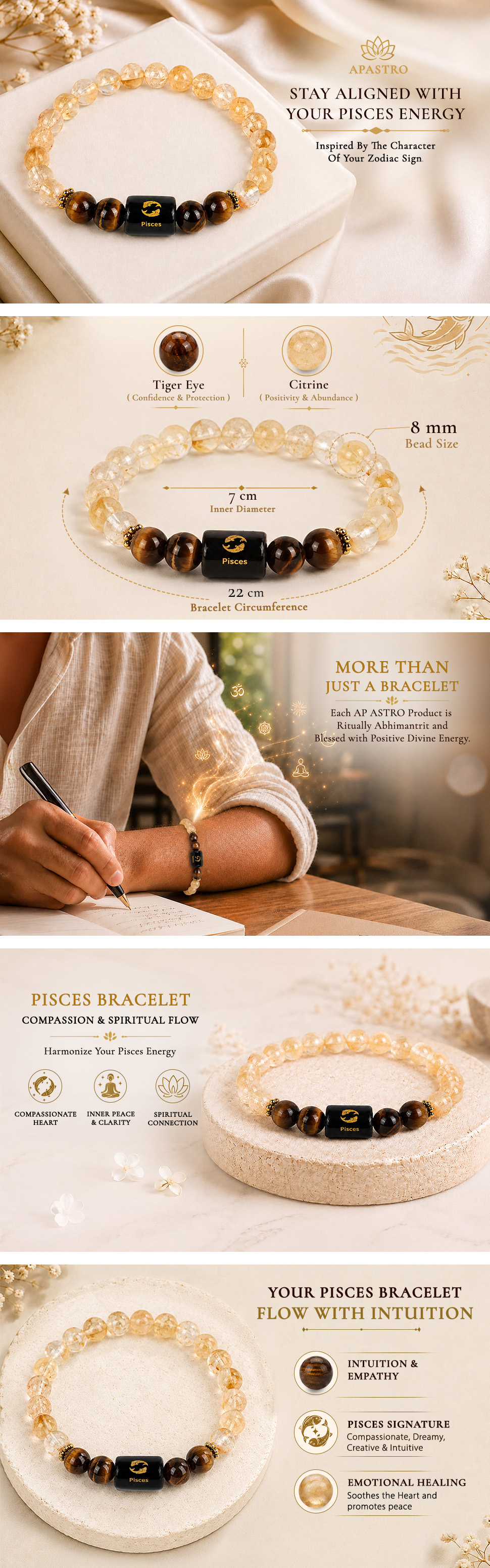 Pisces Zodiac Citrine & Tiger Eye Bracelet  - detail 1
