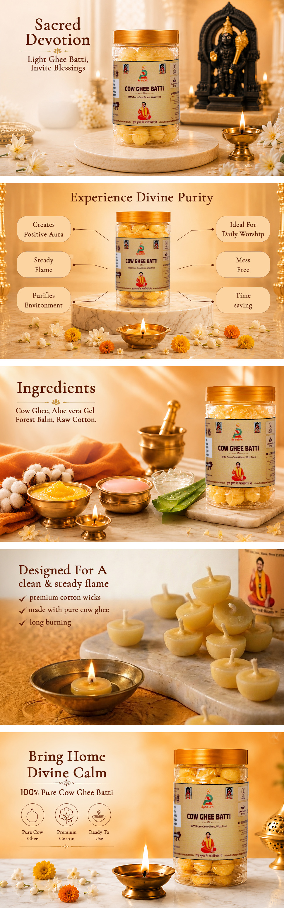 Cow Ghee Batti | Pure Cotton Wicks for Puja - detail 1